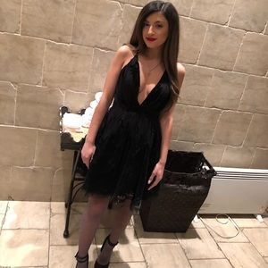 Black tulle dress with velour detailings